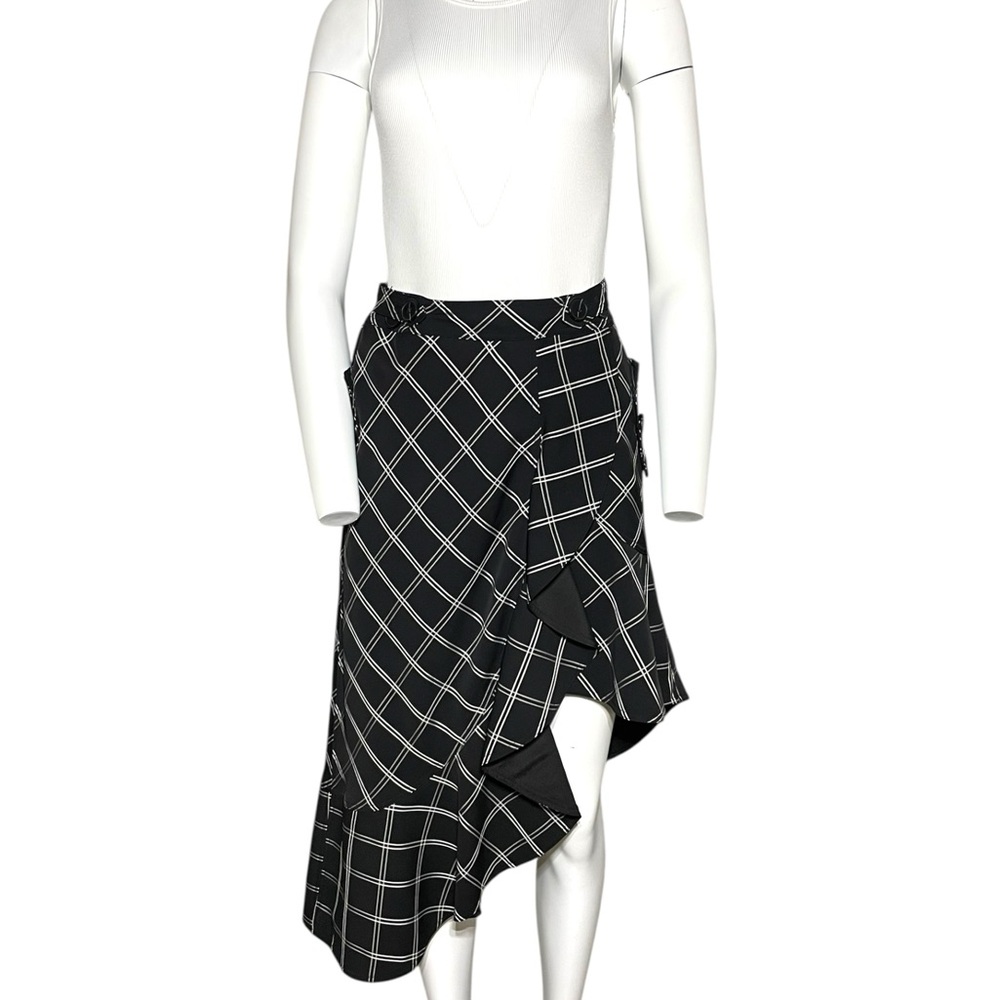 Self-Portrait Black and White Checkered Midi Skirt